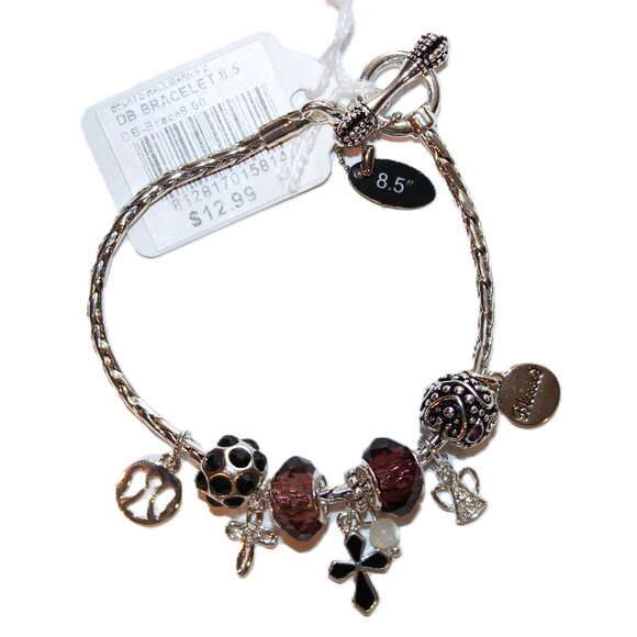 DaVinci Charm Bracelet 8.5" 9 Beads - Angels Blessed Crosses Religion Silver CZ - Picture 2 of 3